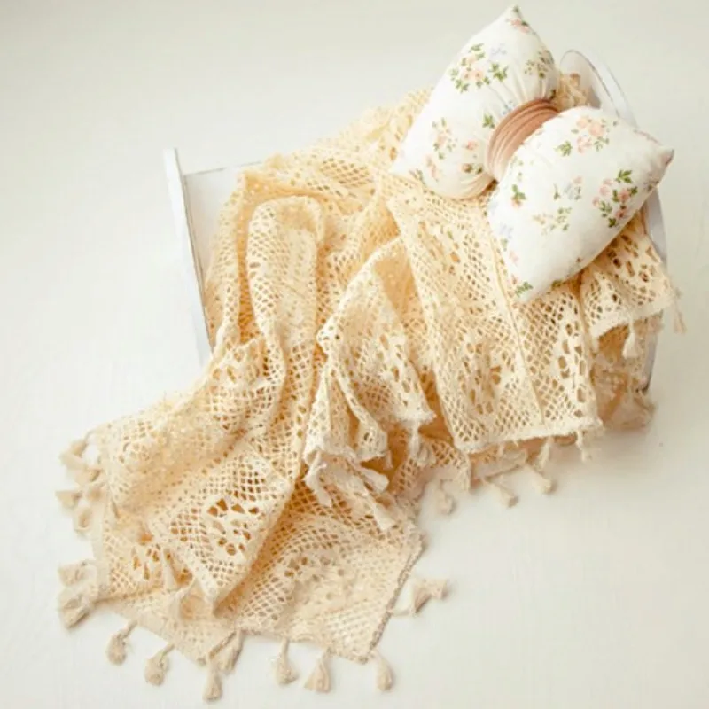 新生児の写真撮影の小道具写真撮影マット綿レースブランケット  - Tassel Fringe Trim のレビューと価格
