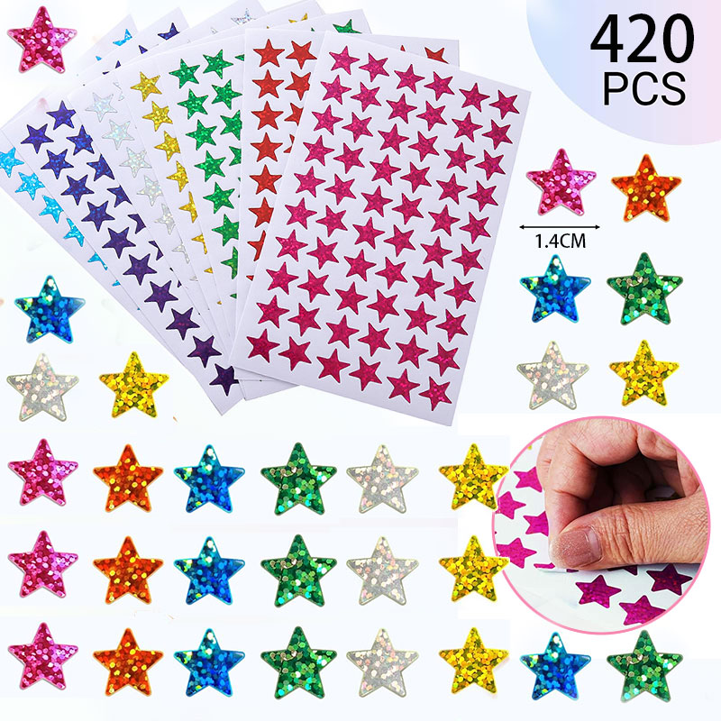 420 個のスターステッカー キラキラホログラフィックグリッ - Glitter Vinyl Roll のレビューと価格