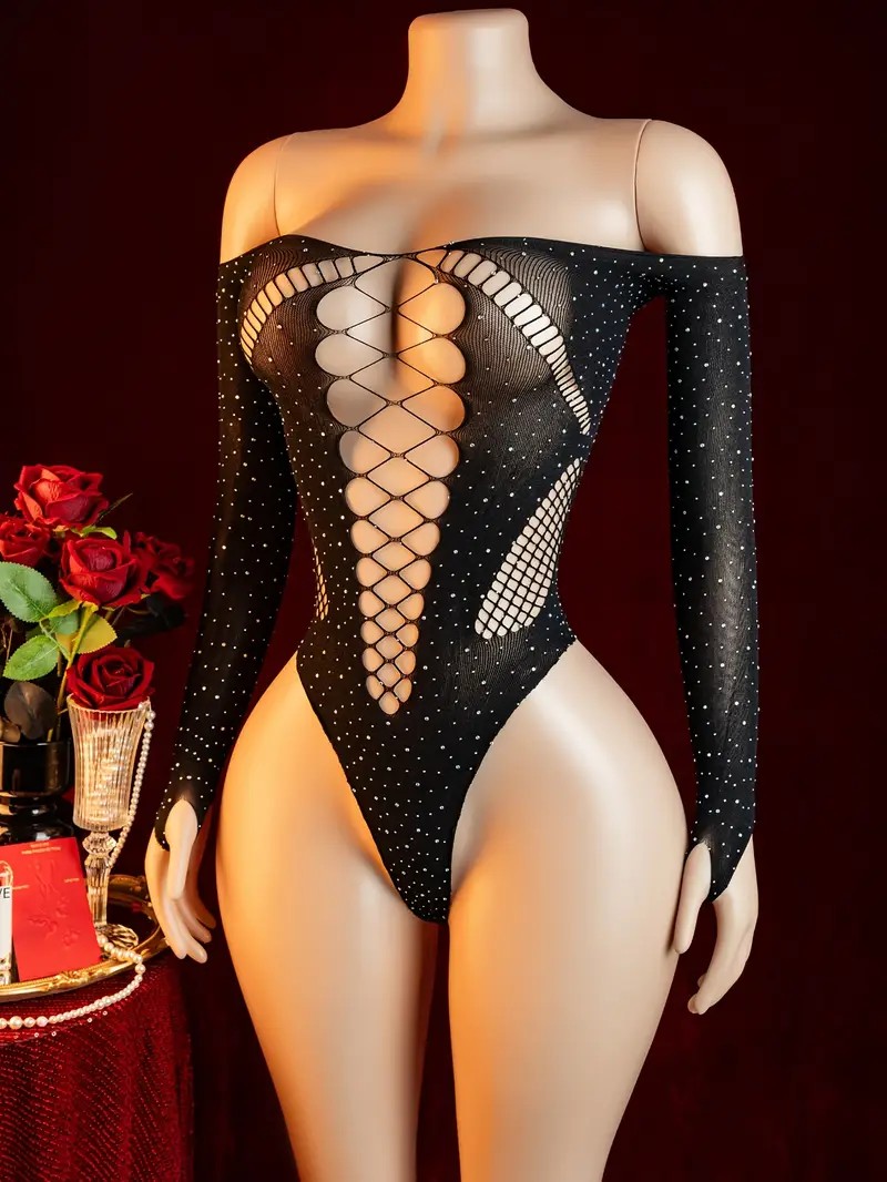 ラインストーンフィッシュネットホローベビードールキャットスー - Crystal Mesh Fabric のレビューと価格