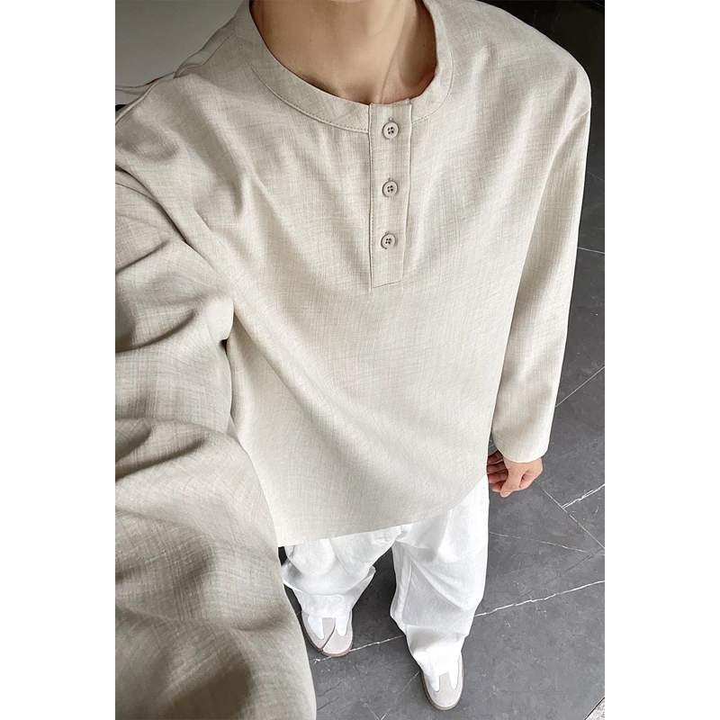 メンズカジュアルフェイクリネンヘンリーティー、長袖、3ボタン - Embellish Knit のレビューと価格