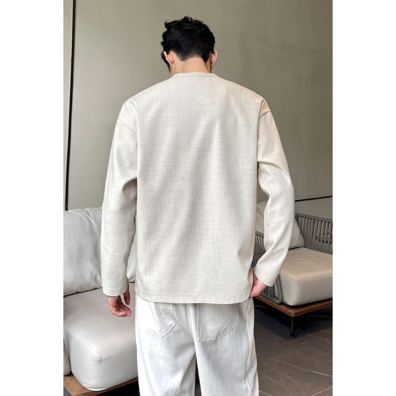 メンズカジュアルフェイクリネンヘンリーティー、長袖、3ボタン - Embellish Knit のレビューと価格