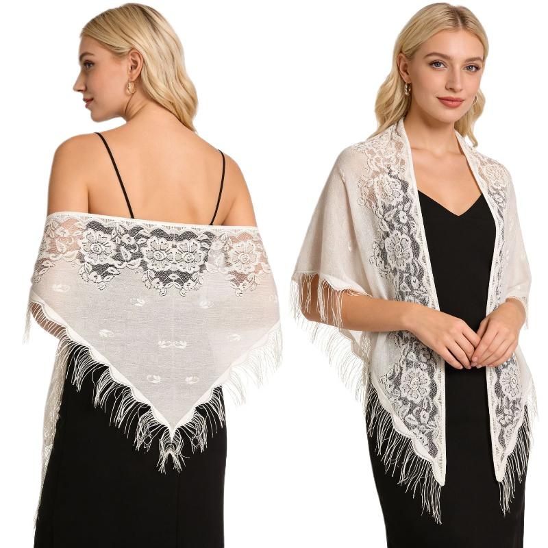 タッセルフリンジ付きブライダルラップ 三角形花柄レースシース - Tassel Fringe Trim のレビューと価格