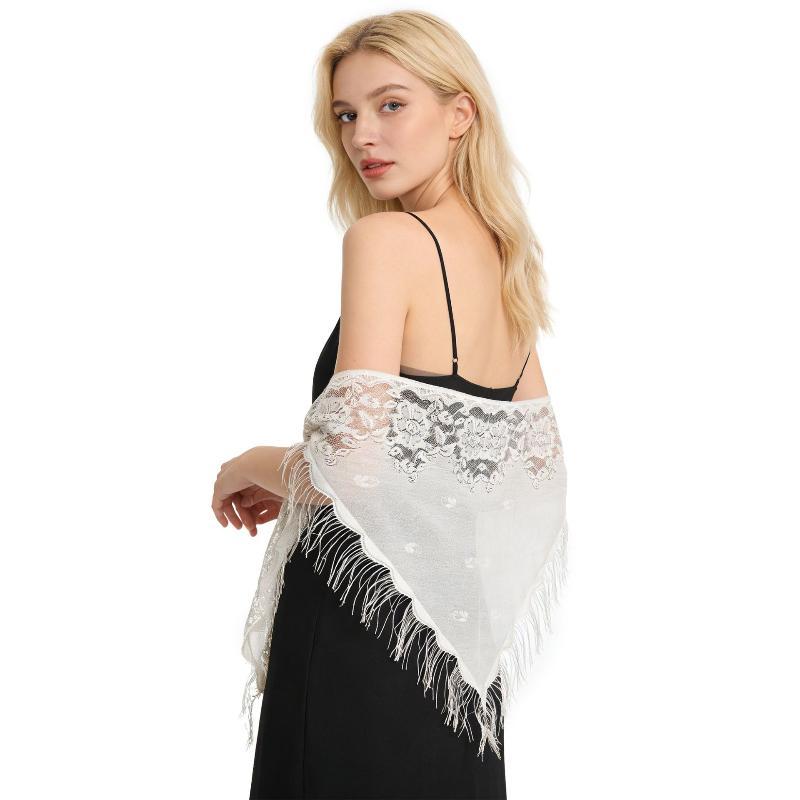 タッセルフリンジ付きブライダルラップ 三角形花柄レースシース - Tassel Fringe Trim のレビューと価格