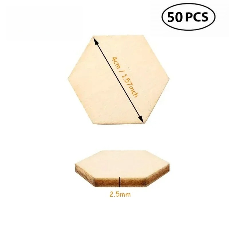 50個入り 4CM 未仕上げ木製六角形ピース 木製六角形カッ - Embellish Craft のレビューと価格