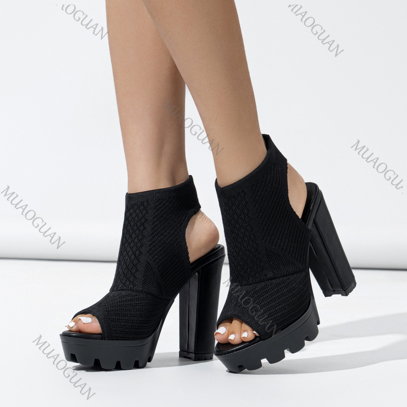 夏の新しいレディースヒールシューズ　ニット編み通気性ブロック - Embellish Knit のレビューと価格