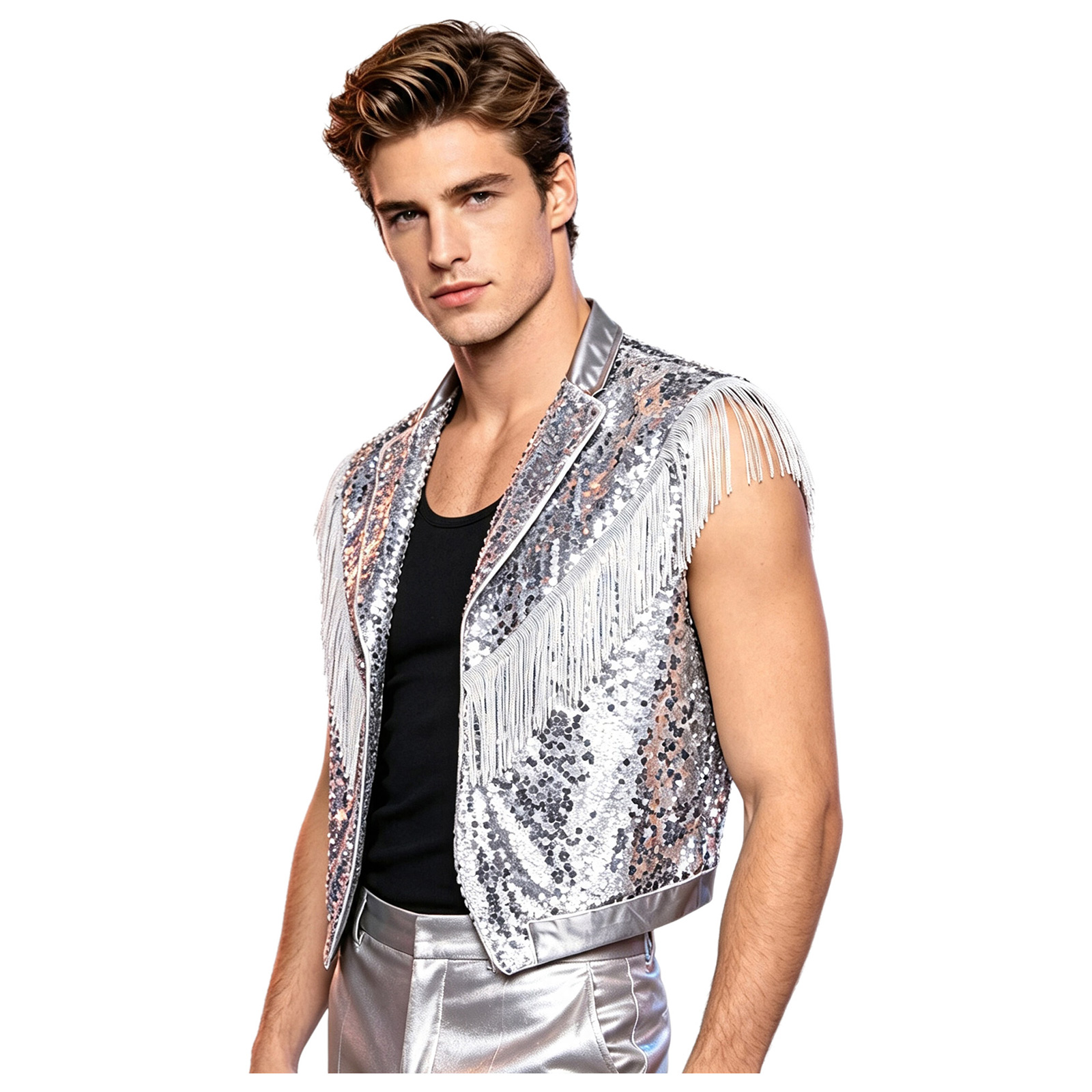 男性用フリンジヒッピーコスチューム、キラキラ輝くスパンコール - Tassel Fringe Trim のレビューと価格