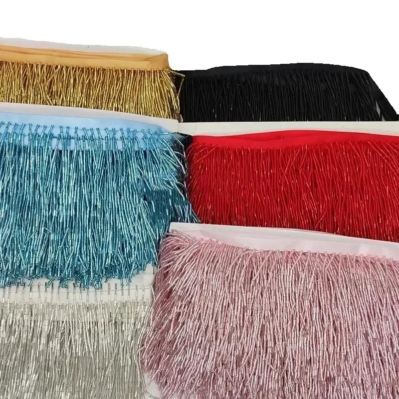 10 センチメートルシルバーレッドビーズチューブタッセルドレ - Tassel Fringe Trim のレビューと価格