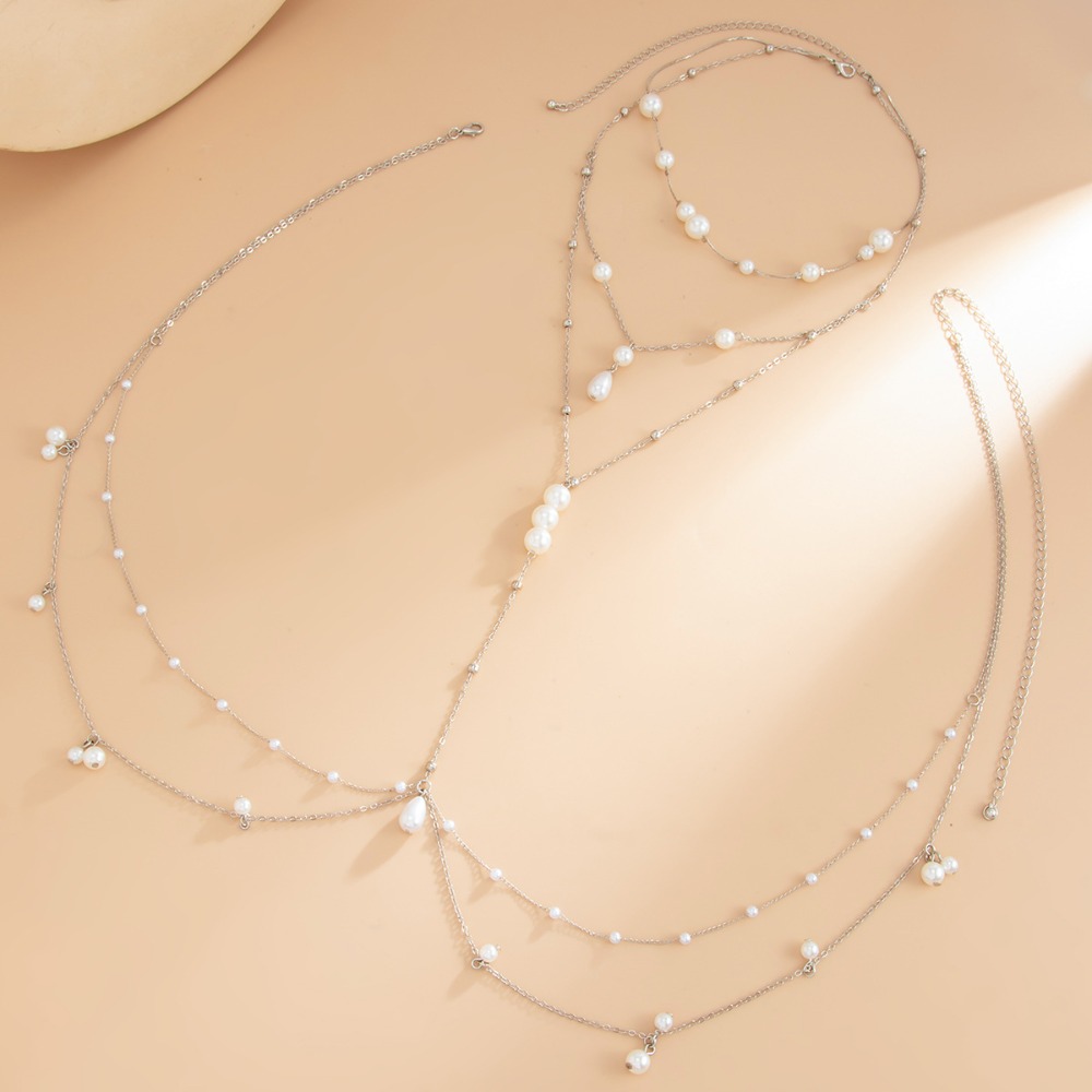 多層模造パールネックレスチェストベリーチェーン一体型ウエスト - Pearl Trim Chain のレビューと価格
