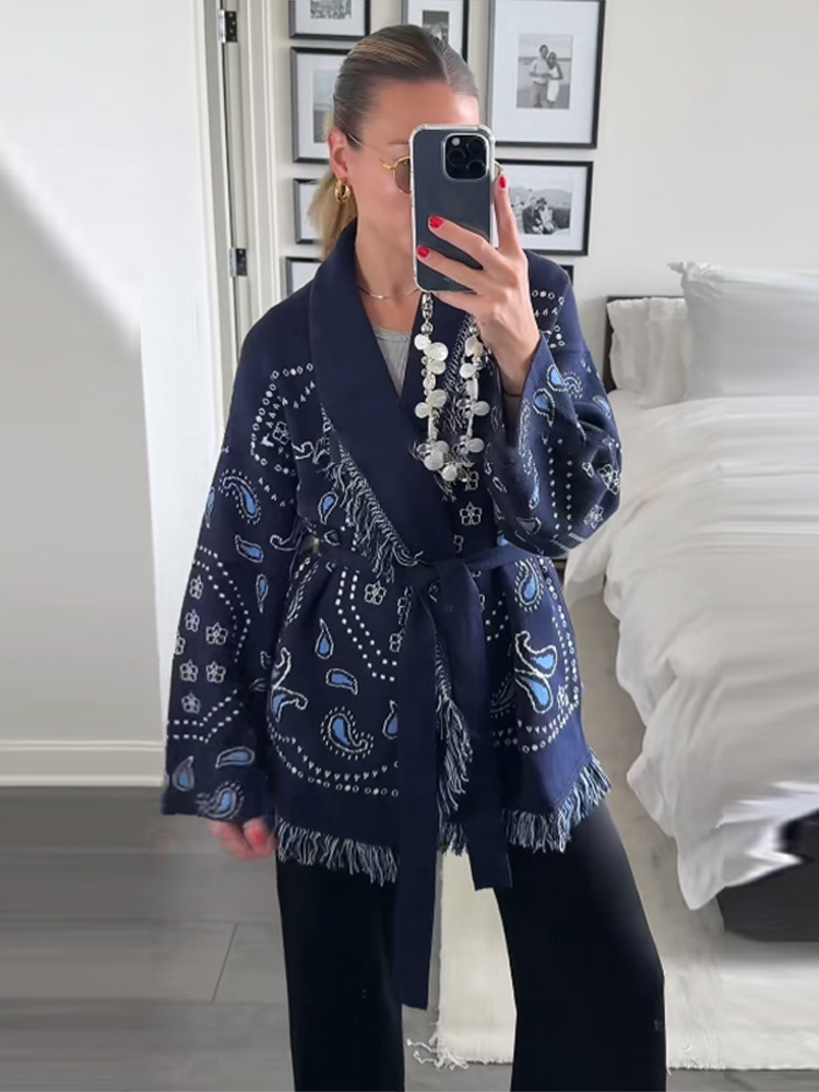 2026 秋冬エレガントなプリントタッセルカーディガン女性ベ - Tassel Fringe Trim のレビューと価格